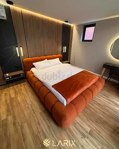 Modern Orange Upholstered Platform Bed - Comfort Design