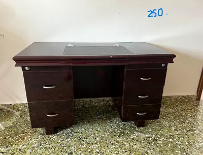 Solid Wood Executive Desk with 6 Drawers - Dark Mahogany