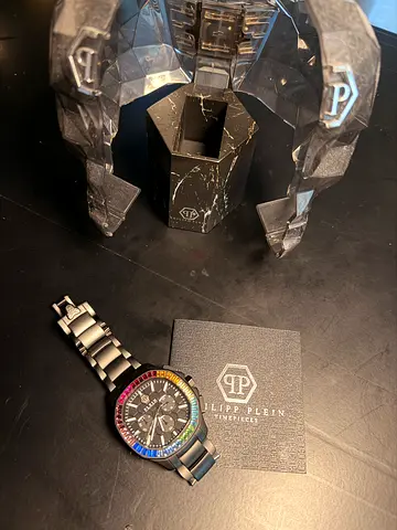 Philipp Plein mens stainless steel watch with rainbow bezel - preowned