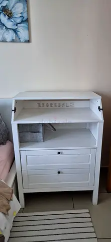 White Wooden Bedside Table with Drawer and Shelf - Good Condition. Bought from Ikea