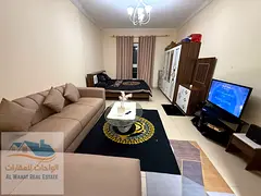 Furnished studio apartment available for monthly rent in Ajman – Jasmine Towers. Location: Al Jurf