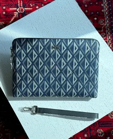 Dior A5 pouch featuring the grey CD Diamond canvas