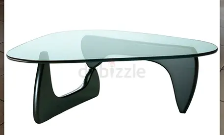 Glass Top Noguchi-Style Coffee Table with Sculptural Wooden Base