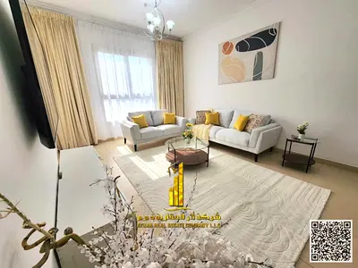 Furnished one-bedroom apartment with an open view, brand new furniture, for monthly rent in Ajman - Al Nuaimiya 1 - Al Shurooq Towers