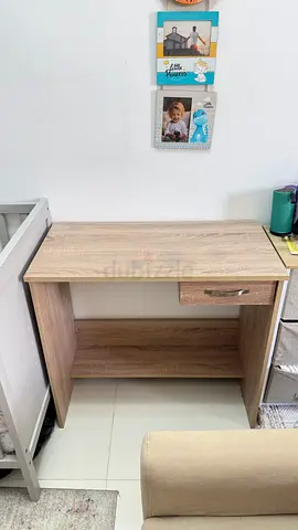 Compact Wooden Study Desk with Drawer and Shelves — Light Oak