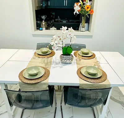 White Extendable Dining Table with 4 Chairs - Modern Minimalist Set