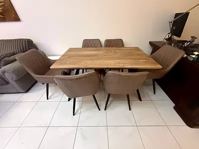 Wooden Dining Table with 6 Upholstered Chairs - Good Condition