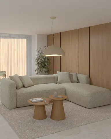 Light Beige Curved Sectional Sofa with Chaise - Modern Cozy Design