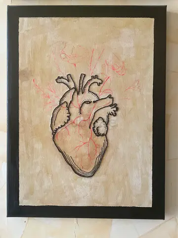 Hand-painted Anatomical Heart Artwork on Canvas