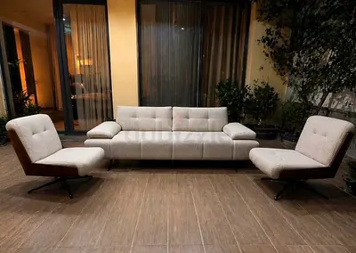 Modern 3-Seater Sofa with Two Accent Lounge Chairs - Neutral Beige