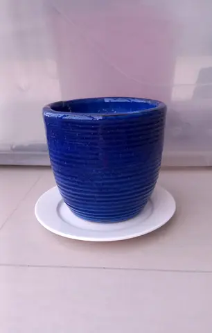 Blue Clay Pot with Saucer