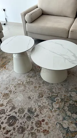 Set of 2 Marble-Top Nesting Coffee Tables - White Finish