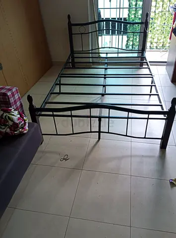 Metal Double Bed Frame with Slats - Good Condition With Memory Mattress