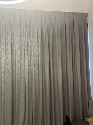 Grey blackout curtains with textured silver inner curtain - set of 2  big panels