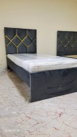 Pair of Grey Velvet Single Beds with Headboards (Like New)