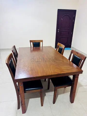 Solid Wood 6-Seater Dining Table with Chairs - Dark Walnut