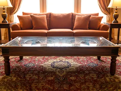 Solid wood coffee table brass accent