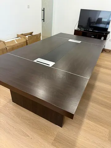 Large Dark Wood Conference / Dining Table with Cable Management