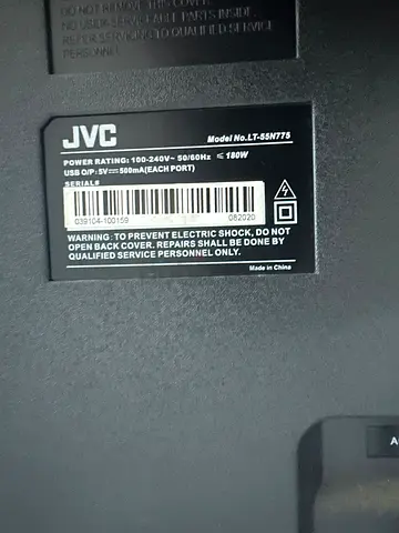 JVC LT-55N775 LED TV - Back Label Photo (Good Condition)