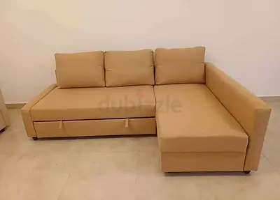 Beige L-shaped Sofa with Storage — Right-hand Chaise, Good Condition