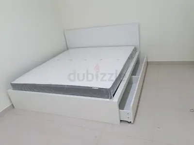 IKEA Malam queen bed frame with 2 storage drawers underneath and with IKEA mattress 160×200cm