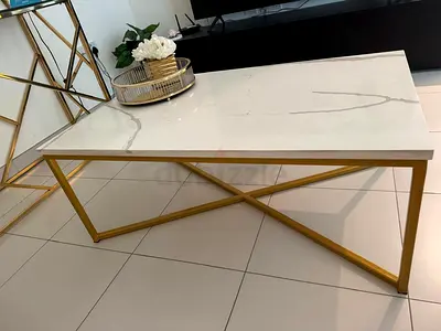 Modern White Marble Top Coffee Table with Gold Frame