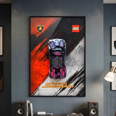 Framed Lamborghini LEGO Poster Art – Wall Display