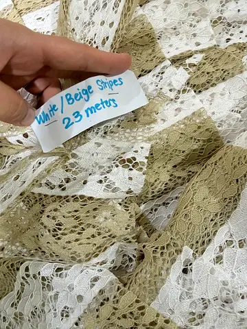 White and Beige Striped Lace Fabric - 2.3 meters