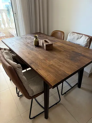 Heavy Solid Wood Dining Table with Metal Legs (4-seater) with chairs