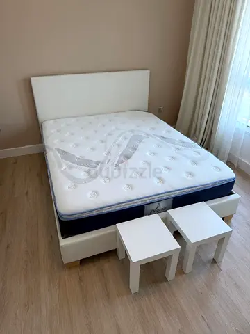 White faux leather bed 160cm with mattress
