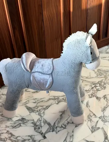 Plush Ride-On Horse Soft Toy with Saddle - Light Grey