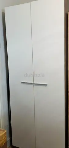 White 2-Door Wardrobe / Armoire W=90cm, L=216cm  D=56cm - Good Condition