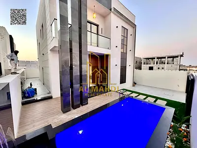 Villa with pool for sale in Al Bahia area, Ajman. Excellent location. Registration fees included. Freehold. Area: 3014 sq ft.