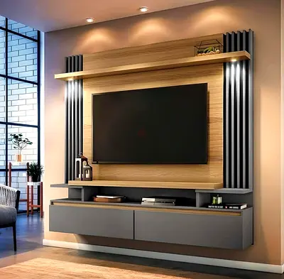 Wall-Mounted TV Entertainment Unit with Storage Shelf