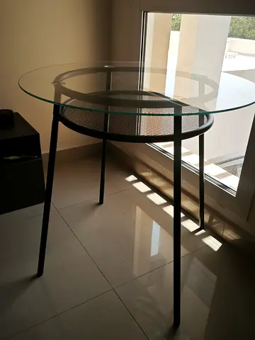 Round Glass Top Side Table with Black Metal Frame