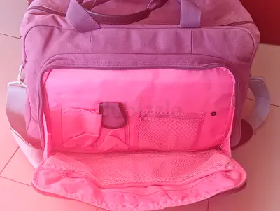 Used Pink  Grey Jacadi Baby Diaper Bag with Multiple Pockets