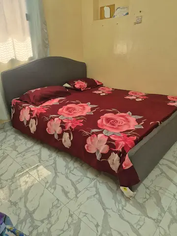 Grey Fabric Double Bed with Headboard - Good Condition