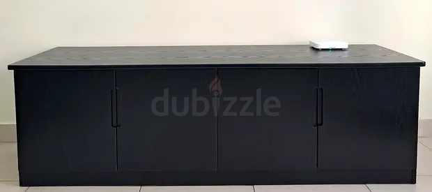 Long Black Wooden Storage Cabinet / TV Bench - Good Condition