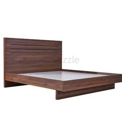 Wooden Platform Bed Frame with Headboard - Queen (Walnut Finish)