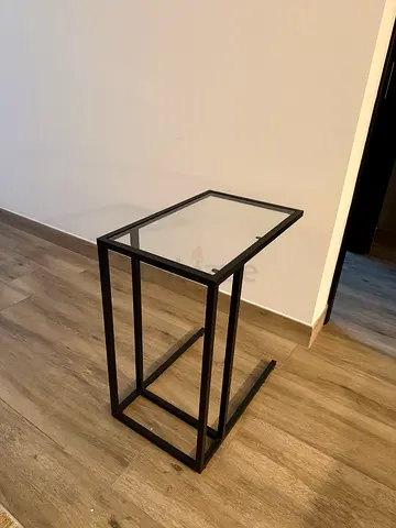 Minimalist Black Metal and Glass Side Table / End Table