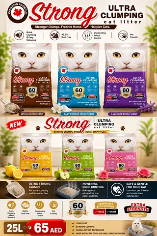 Strong Ultra Clumping Cat Litter 25L - New Scents, 60 Day Control (3 Bags Shown)