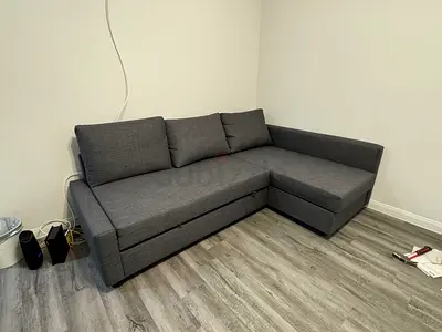 Grey L-shaped Corner Sofa with Storage — Good Condition