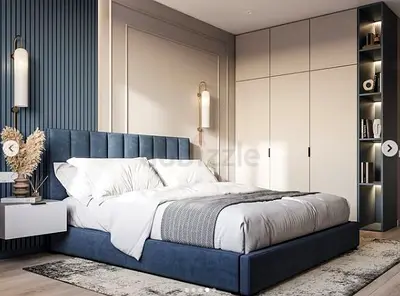 Modern Upholstered King Bed with Built-in Headboard