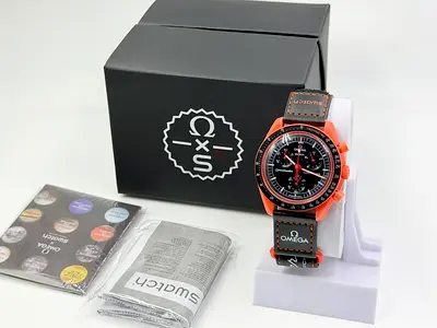 Omega x Swatch Master Copy  Mission on Earth Chronograph - Orange Bioceramic, with Box