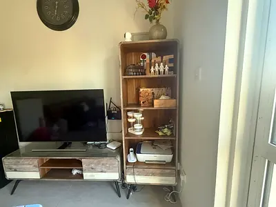 Wooden TV Unit with Matching Open Shelving - Light Rustic Finish