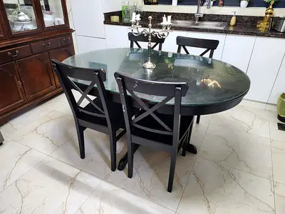 IKEA ROSENTORP / ROSENTORP Table and 4 chairs, black/black, 110/155 cm
