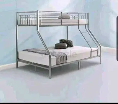 Metal Bunk Bed with Double Base - Silver Frame