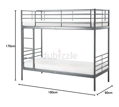 Metal Bunk Bed Frame with Ladder - Twin over Twin, Silver (190x90x170cm)