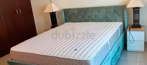 Green velvet headboard double bed with drawers with mattress