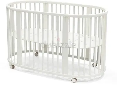 Stokke Sleepi Oval Wooden Crib (White) - Adjustable  on Wheels with mattress
